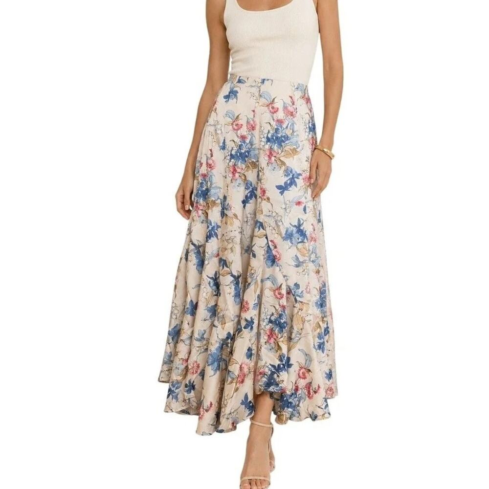 Tuckernuck Mallory Maxi Skirt Women's L Snowberry Cosmos Floral Asymmetric NEW